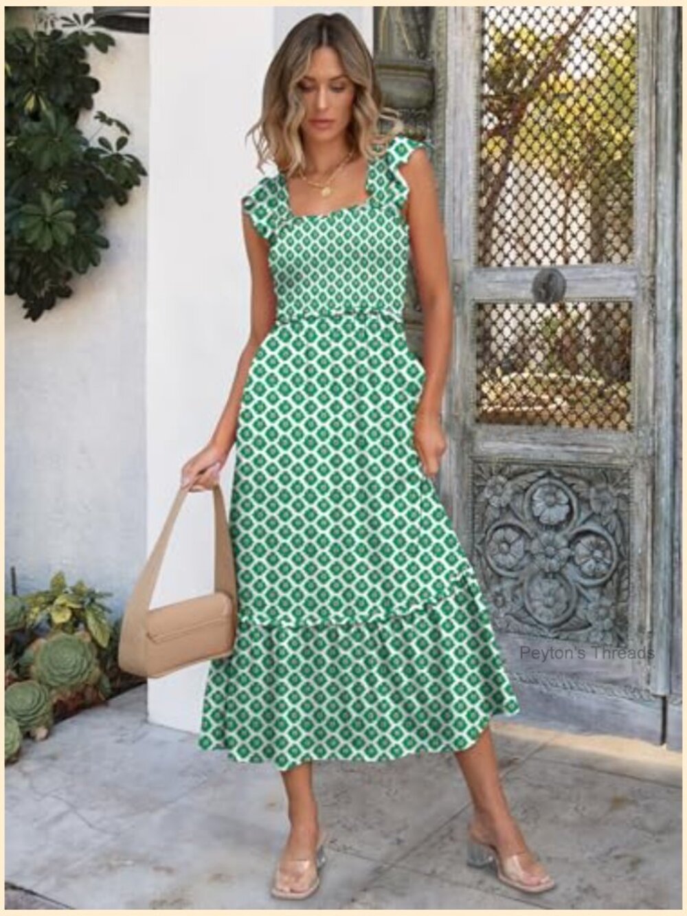 Sleeveless Maxi Dress Square Neck Smocked Boho Ruffle Strap Flowy A-Line Long - Picture 2 of 6